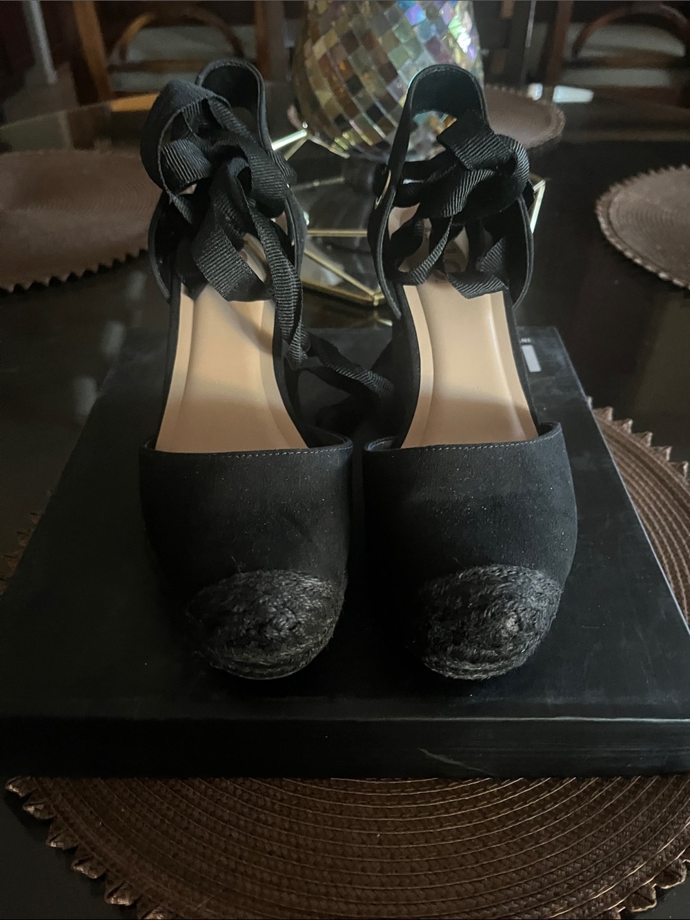 INC International Concepts Black Espadrille Ankle-Tie Block Heels